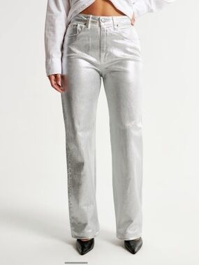 Abercrombie & Fitch NWT Metallic Silver Straight Leg Jeans Size 10R/30